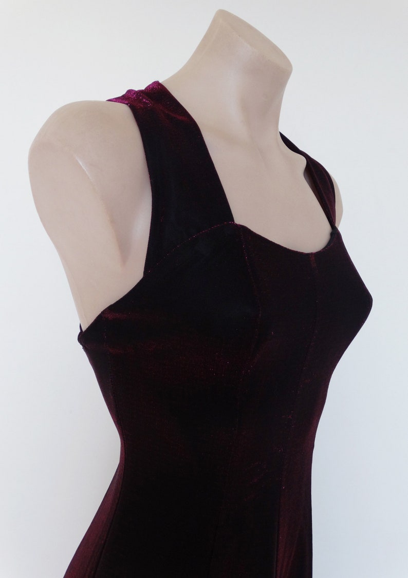 Gothic Glam Clubwear Vintage VTG 90s Y2K Metallic Hot Pink Black Mesh Criss Cross Back Maxi Dress Gown XS