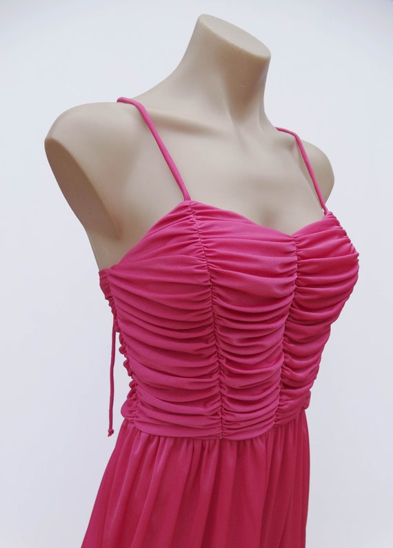 Vintage VTG 70s Hot Pink Strappy Coffin Bodice Po… - image 3