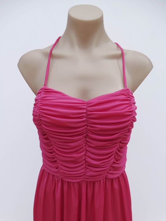 Vintage VTG 70s Hot Pink Strappy Coffin Bodice Po… - image 4