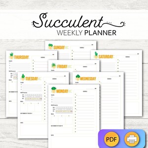 Succulent Weekly Planner_Instant Printable_Planner Inserts