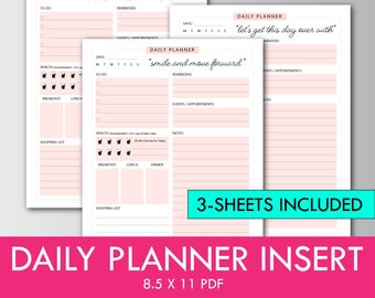 Daily Planner Pink, Planner Insert, ARC System, Binder Inserts, Instant Printable, 3 Sheets