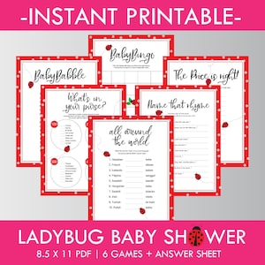 Ladybug Baby Shower, 6-Game Package + Answer Sheet