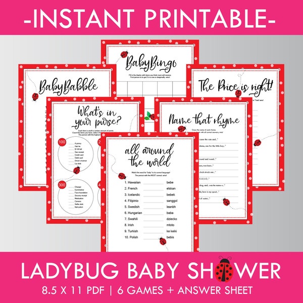 Ladybug Baby Shower, 6-Game Package + Answer Sheet