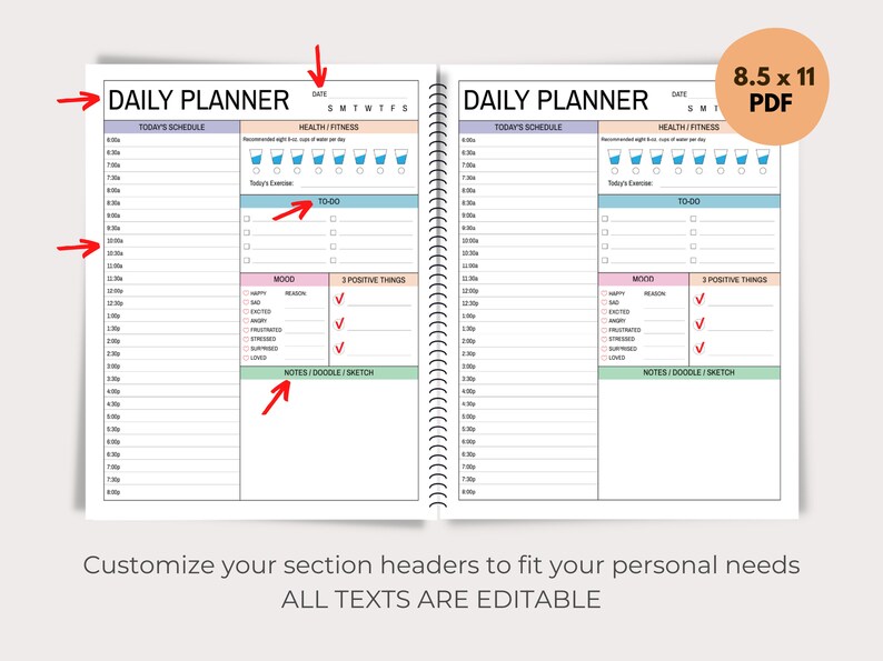 Daily Planner Printable, Editable Template, Digital File - Etsy