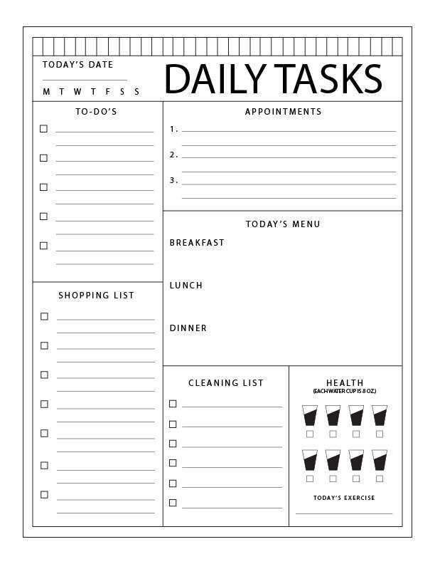 Daily Tasks Printable, Planner Insert, ARC System, Binder Inserts, Instant Printable, Unlimited Prints, Digital File - Etsy