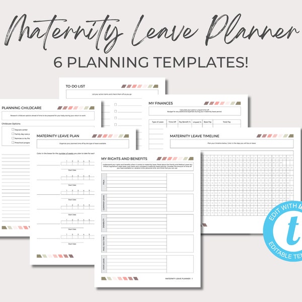 Maternity Leave Planner Bundle, Essential Organizer with 6 Planning Templates, Instant Download PDF