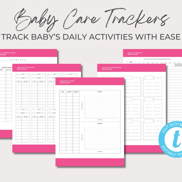 Printable Newborn Essentials Kit, Daily Diaper, Feeding & Sleep Log, Complete Infant Monitoring Set, Instant Download