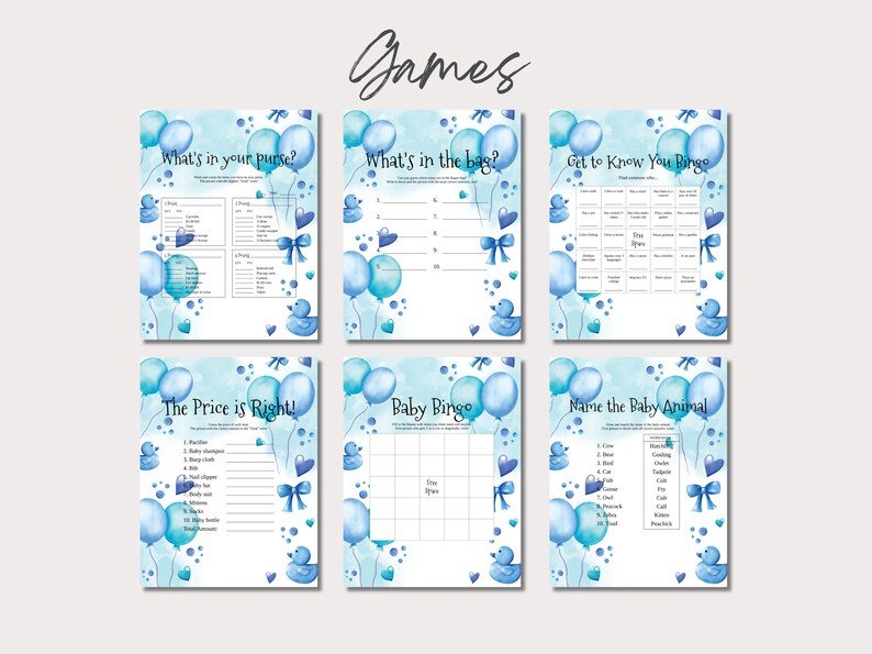 Blue Watercolor Baby Shower Games, 30 Mega Pack (instant Download) - Etsy