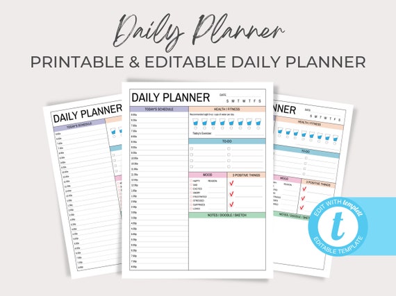 Daily Planner Printable Editable Template Digital File - Etsy