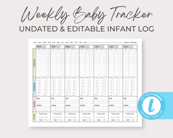 Weekly Baby Tracker Log, Editable Template, Digital File