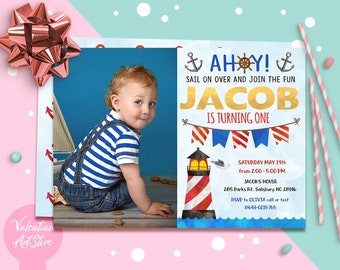 nautical 1st birthday invitation etsy