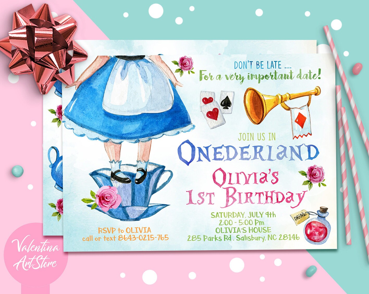 ALICE IN ONEDERLAND Birthday Invitation Alice in Wonderland Etsy