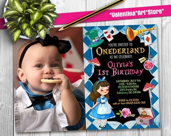 ALICE IN ONEDERLAND Birthday Invitation Alice in Wonderland Invitation Alice in ONEderland first birthday invitation watercolor printable