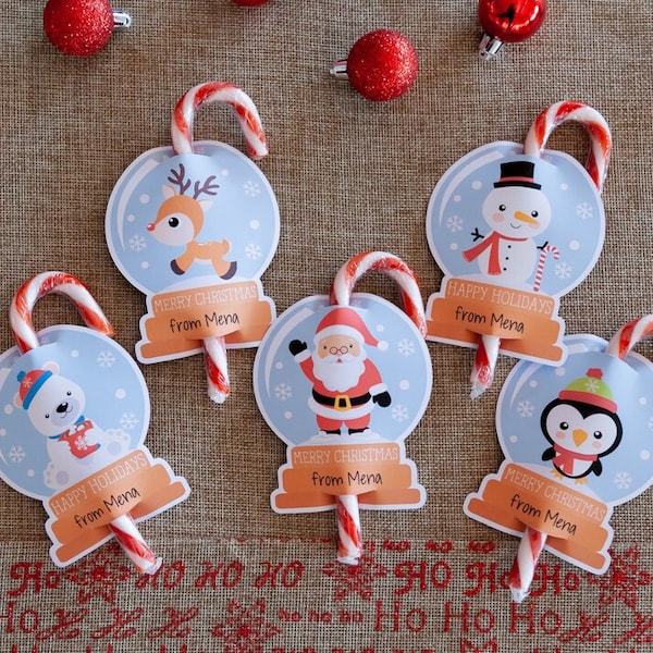 Personalized Christmas Candy Cane Holder Gift Tags, Stocking Stuffers