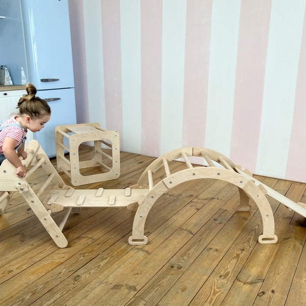 Conjunto de triángulo de escalada para niños pequeños, Navidad de regalo para niños pequeños, conjunto de escalador de triángulo 6 en 1, triángulo de escalada, área de juegos para escaladores Montessori, gimnasio de madera