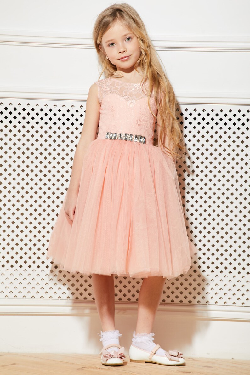Peach Flower Girl Dress Tulle Junior Bridesmaid Dress Lace Etsy