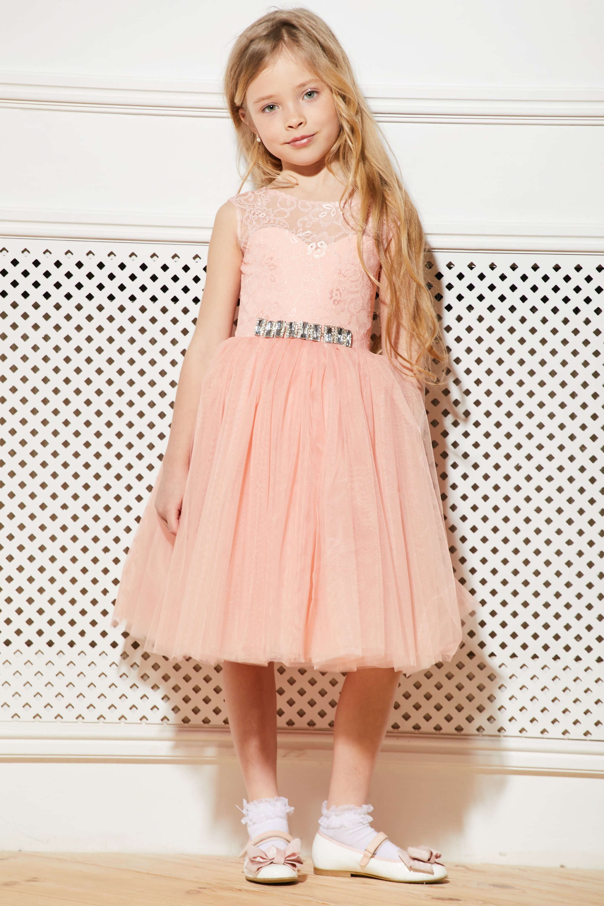 Peach flower girl dress tulle Junior bridesmaid dress lace Etsy