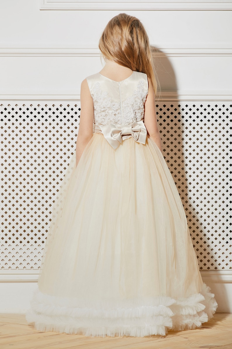 Beige Flower Girl Dress Cream Junior Bridesmaid Dress Toddler Etsy