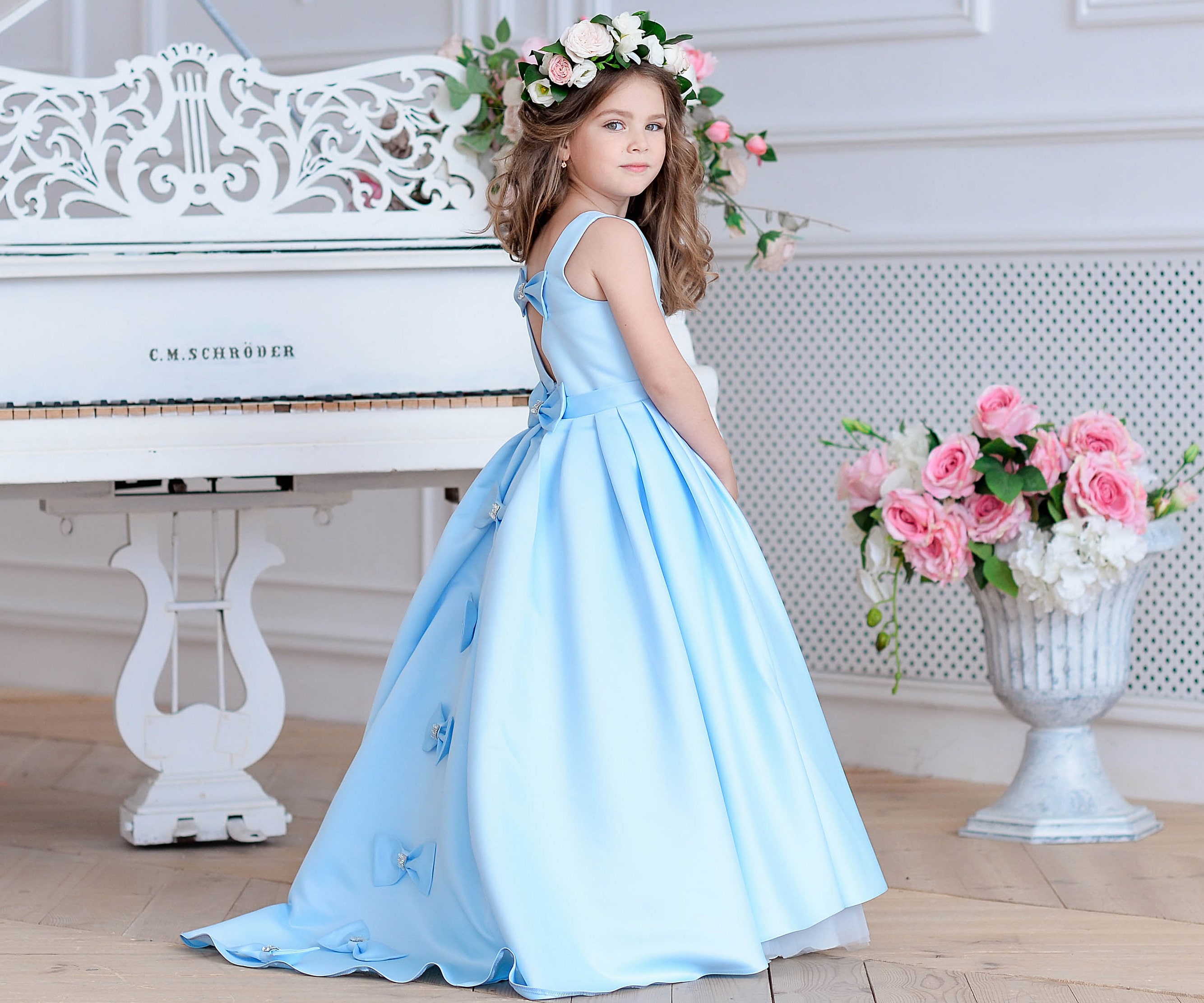 Sky Blue Flower Girl Dress Junior Bridesmaid Dress Satin Etsy