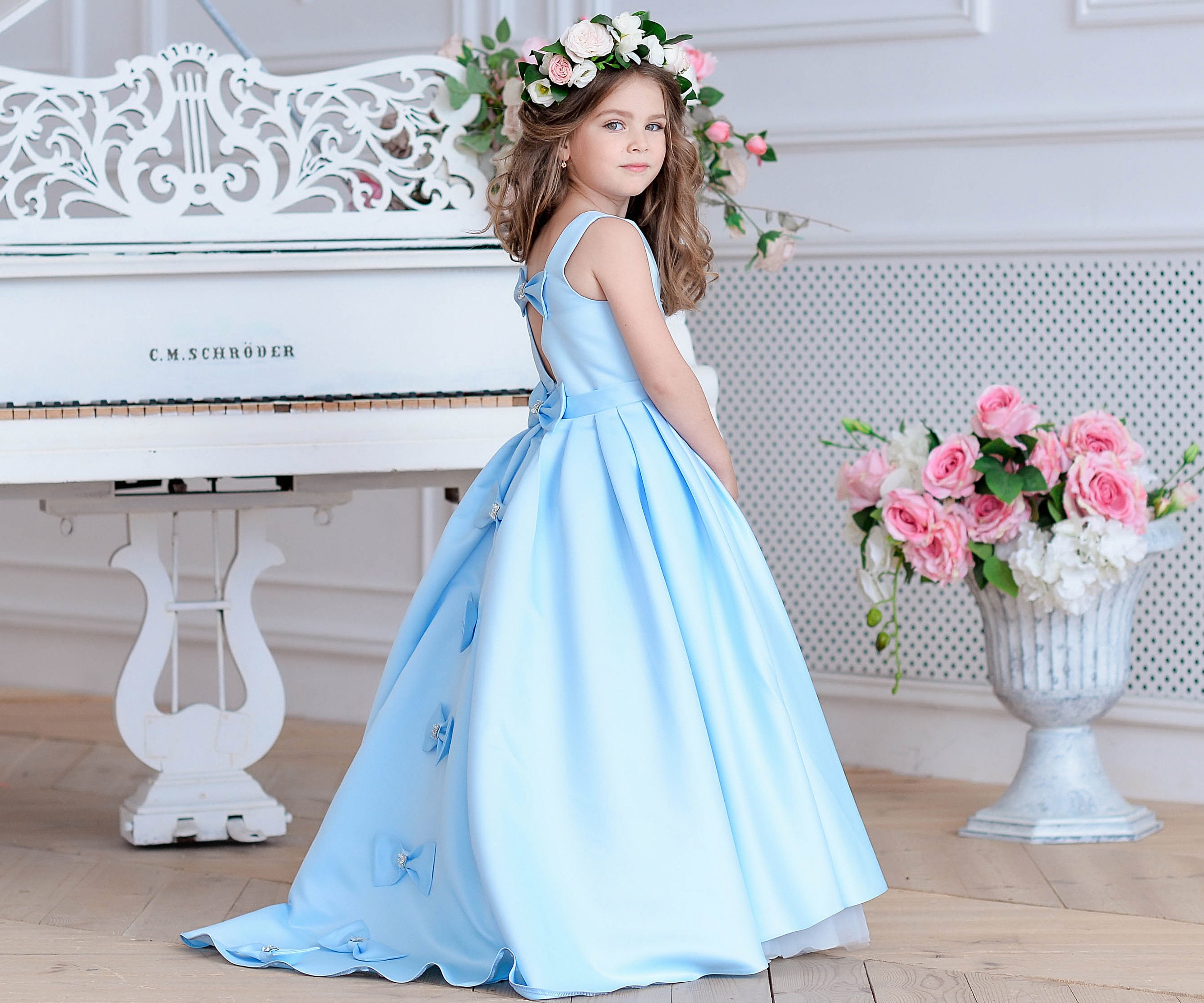 Sky blue flower girl dress Junior bridesmaid dress satin Etsy