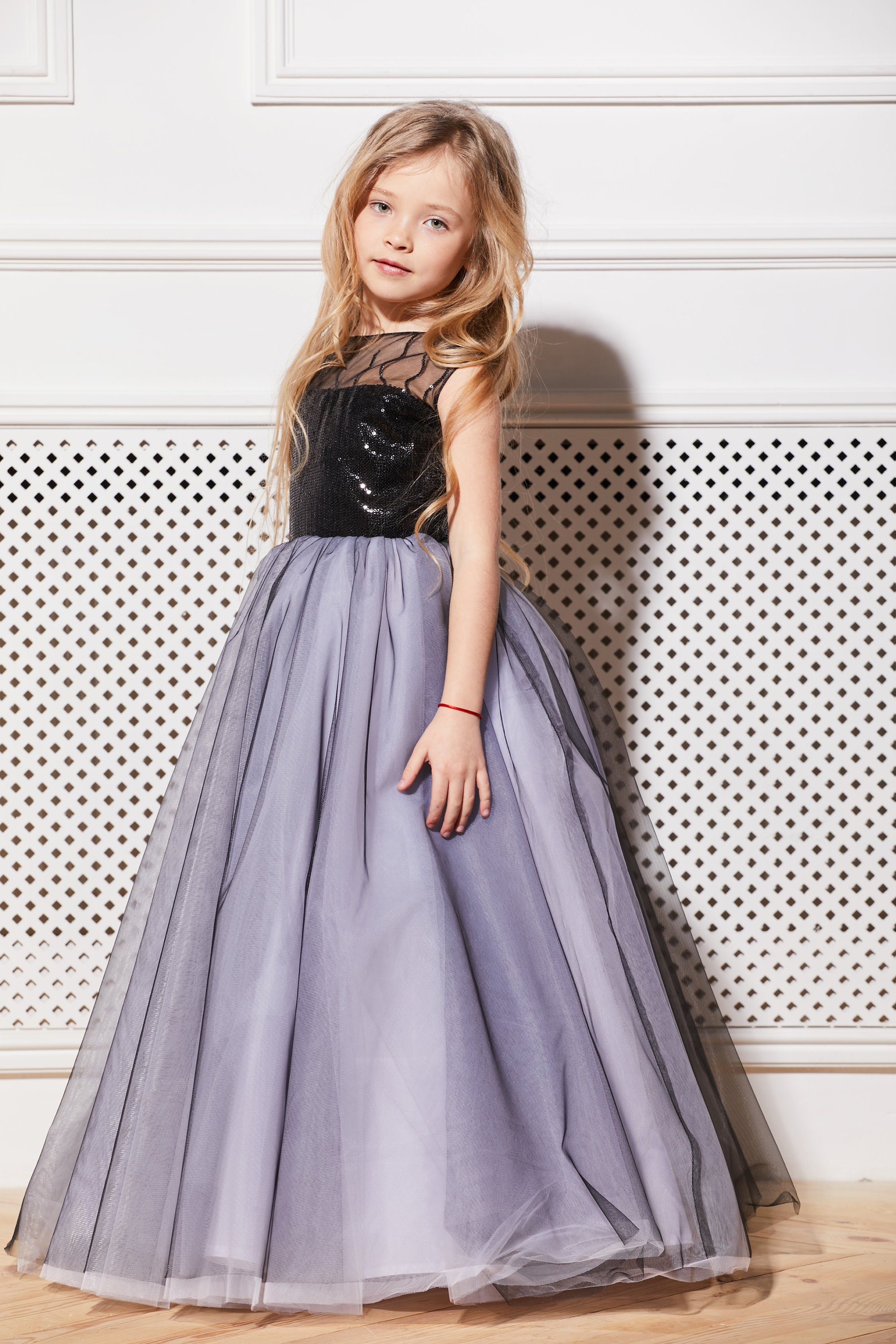Black flower girl dress Tulle junior bridesmaid dress lace Etsy
