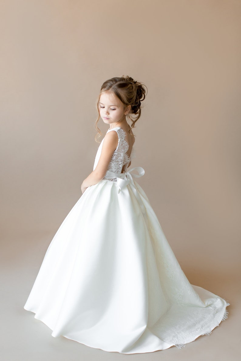 Ivory Flower Girl Dress with train Junior bridesmaid dress Etsy