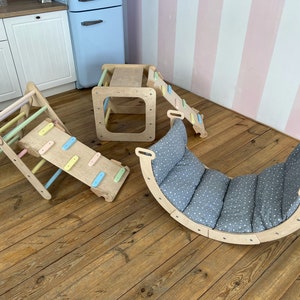 Montessori climbing set, Climbing toys for toddlers, Foldable triangle, Triangle climber, Indoor Climbing structure for kids, baby wood gym