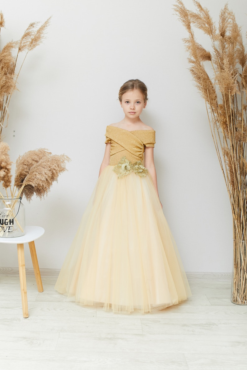 Gold Flower Girl Dresses Sequin Lace dress Tulle dress Tutu dress Birthday girl dress Junior Bridesmaid dress Baby dress Toddler dresses