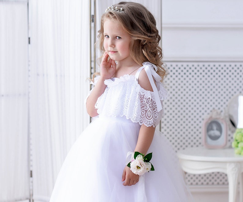 White lace flower girl dress tulle Baby girl dress Special Etsy