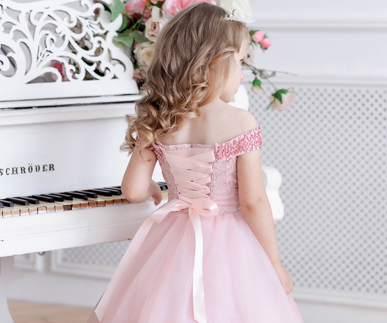 Blush flower girl dress Pink junior bridesmaid dress lace Tutu Etsy
