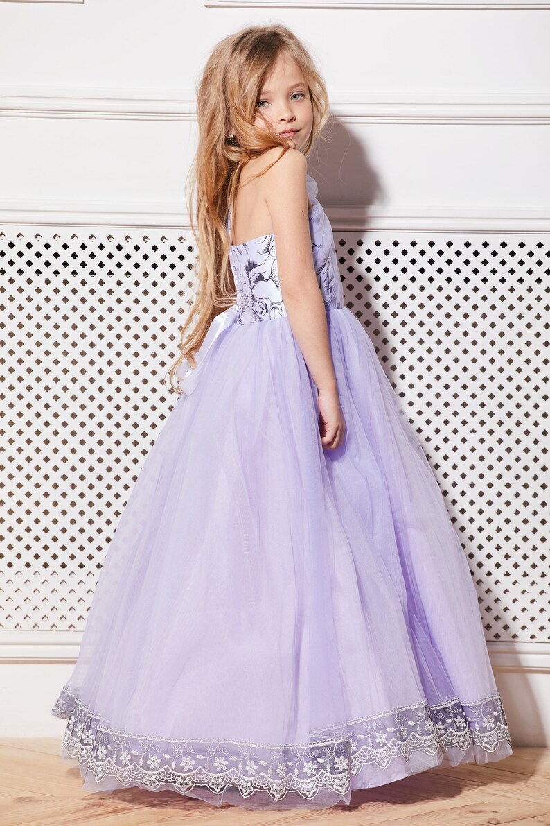 Purple flower girl dress Violet tulle dress Tutu flower dress Birthday dress Wedding flower dress Prom dress Kids dress Junior Bridesmaid