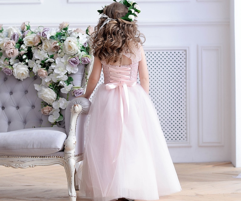 Blush Flower Girl Dress Junior bridesmaid dress Pink lace Etsy