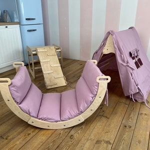 Kids wood gym gift, Climbing triangle set 6in1, Foldable Triangle  set, Сlimbing arch, Play Mat triangle, Arch pillow, Cushion rocker arch