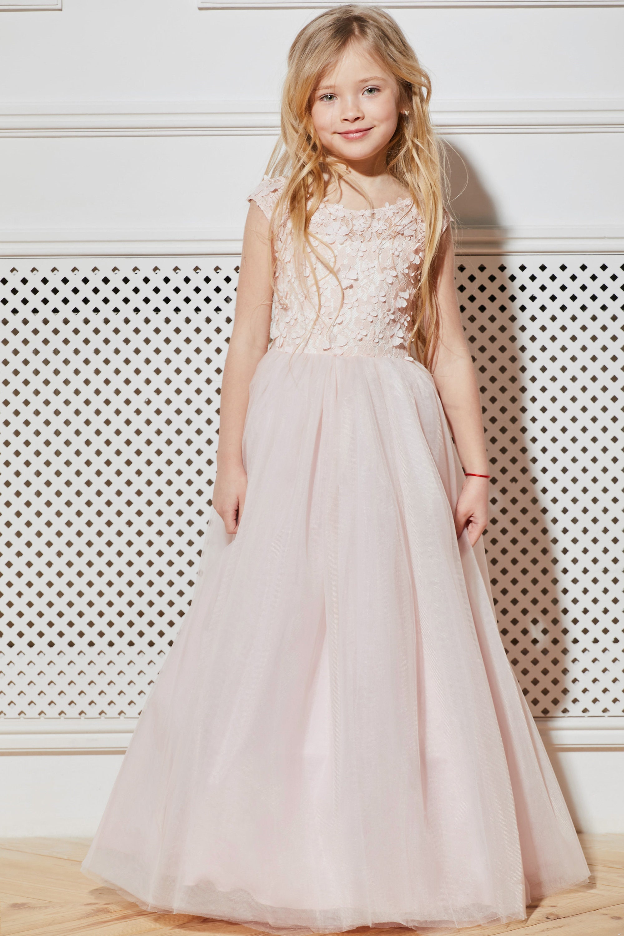 Blush Pink Flower Girl Dress Creame Lace Satin Guipure Tulle Etsy