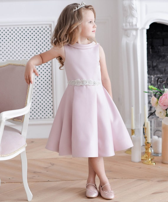 girls blush bridesmaid dress