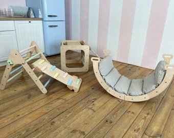 Climbing triangle set 3in1  Arch piloow, Klettergerüst indoor, Kletterbogen mit kissen,Kletterdreieck mit rutsche, Montessori furniture