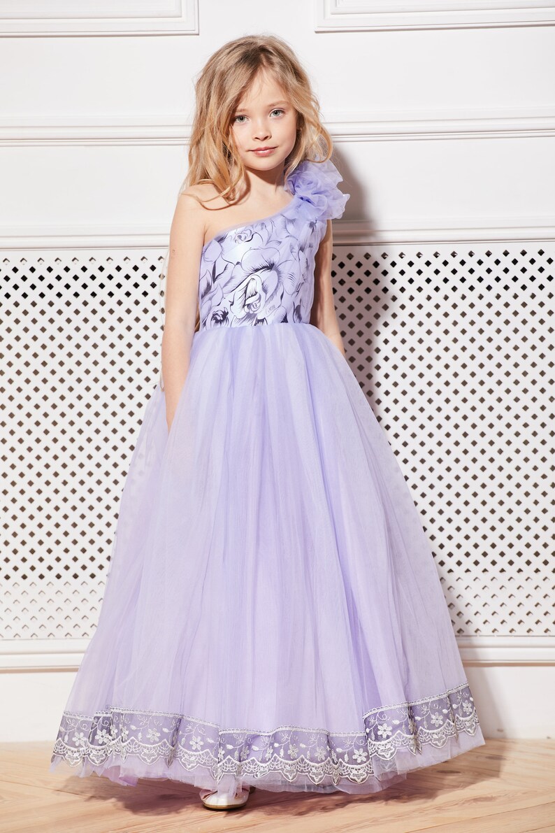 Purple flower girl dress Violet tulle dress Tutu flower dress Birthday dress Wedding flower dress Prom dress Kids dress Junior Bridesmaid