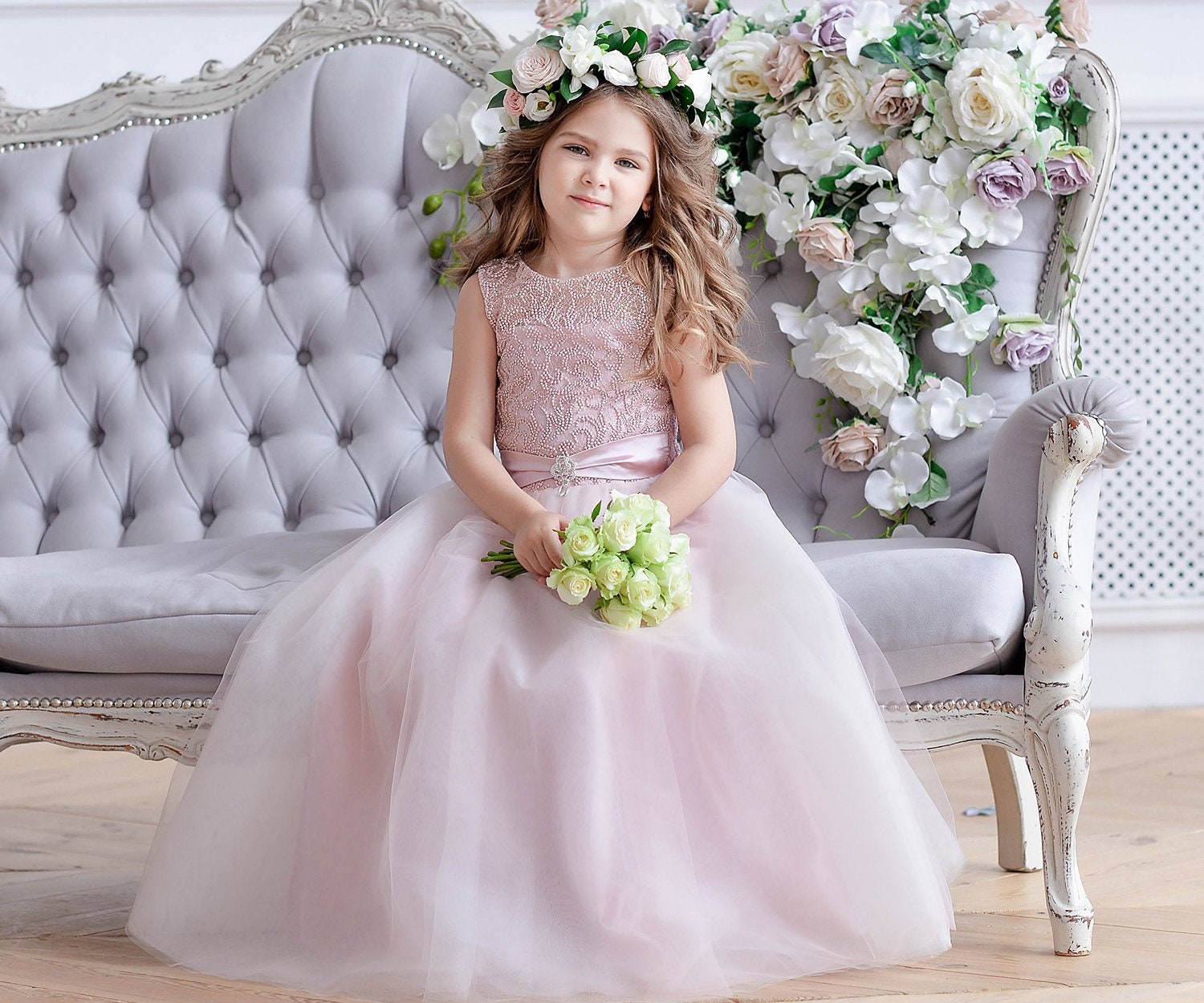 Blush Flower Girl Dress Junior bridesmaid dress Pink lace | Etsy