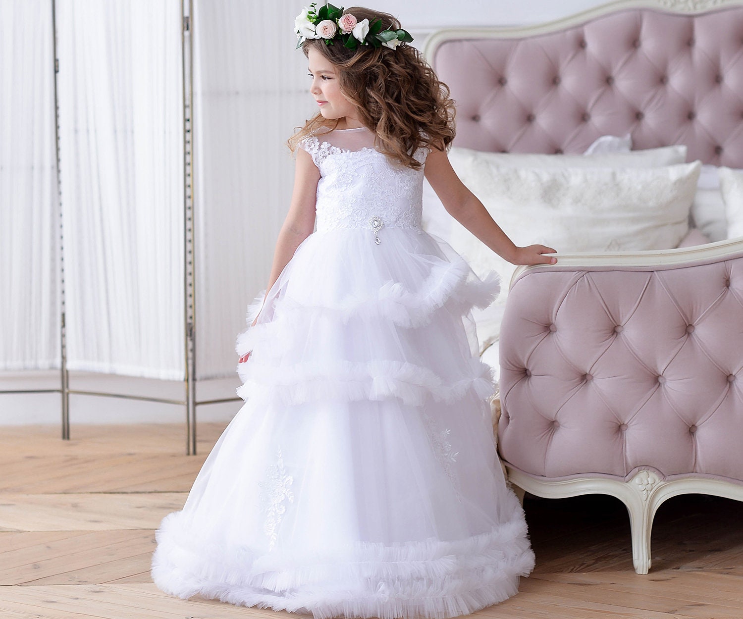 White Flower Girl Dress Toddler tulle dress Girl prom dress | Etsy