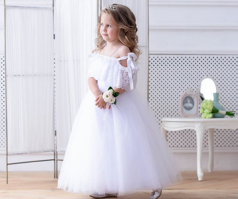 White lace flower girl dress tulle Baby girl dress Special Etsy