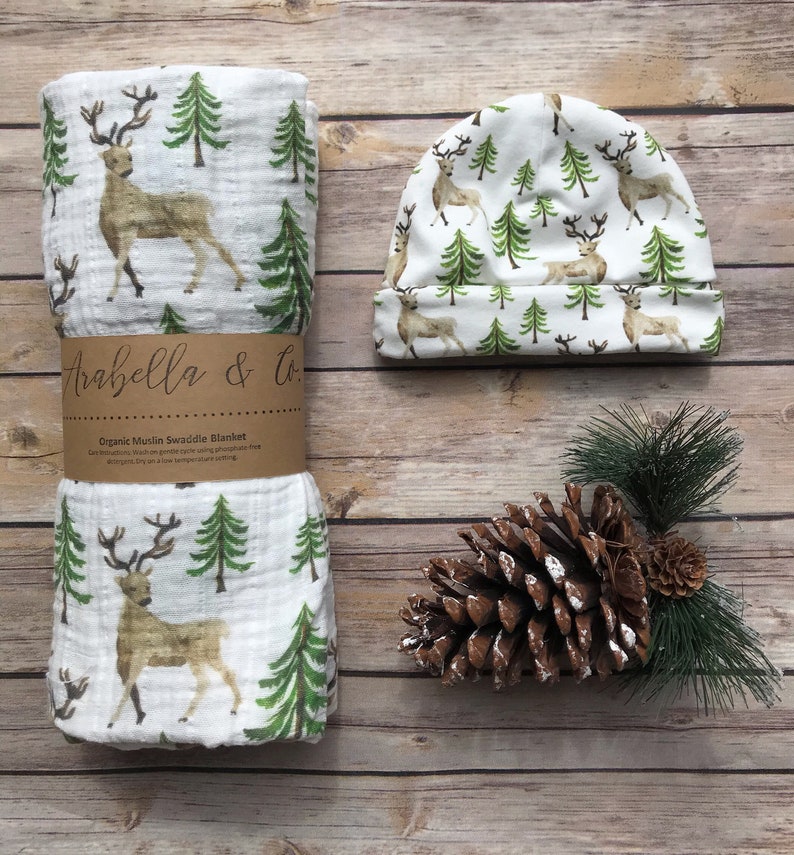 Newborn Swaddle Set Deer Organic Cotton Swaddle Set Swaddle Etsy