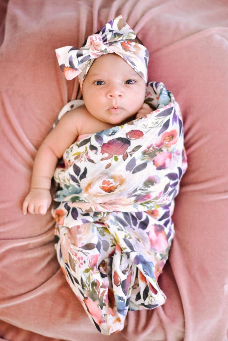 Newborn Swaddle Set Fall Floral Organic Muslin Swaddle & Etsy