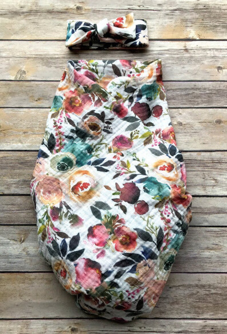 Newborn Swaddle Set Fall Floral Organic Muslin Swaddle & Etsy