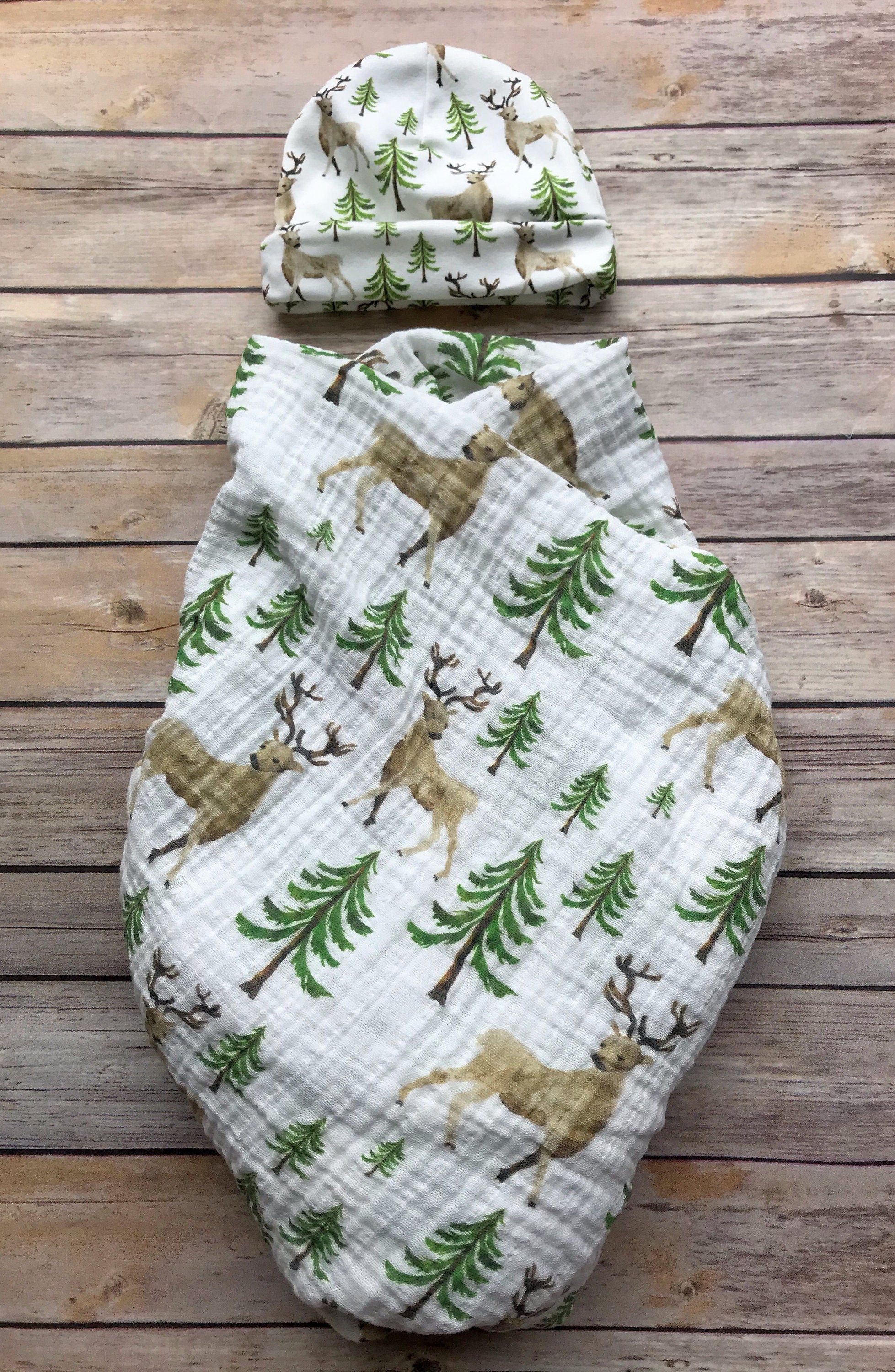 Newborn Swaddle Set Deer Organic Cotton Swaddle Set Swaddle Etsy