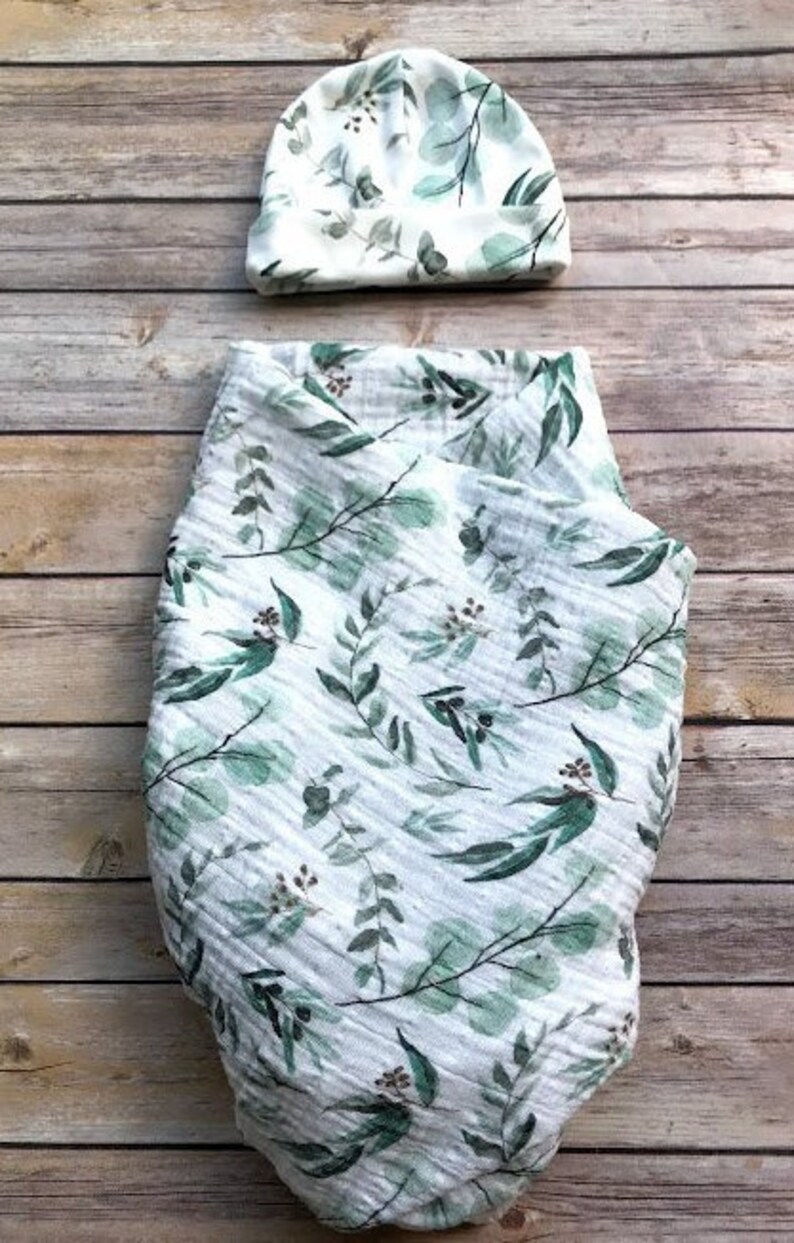 Newborn Swaddle Set Eucalyptus Organic Swaddle Set Leaves Etsy