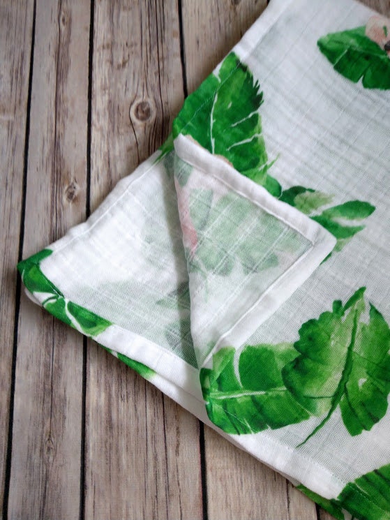 Organic Muslin Swaddle Blanket Flamingos Oversized Baby Etsy