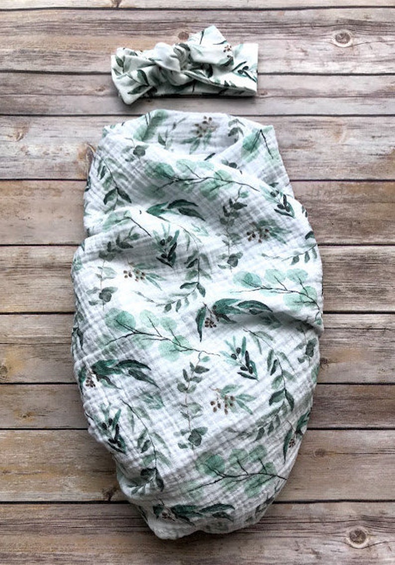 Newborn Swaddle Set Eucalyptus Organic Swaddle Set Leaves Etsy