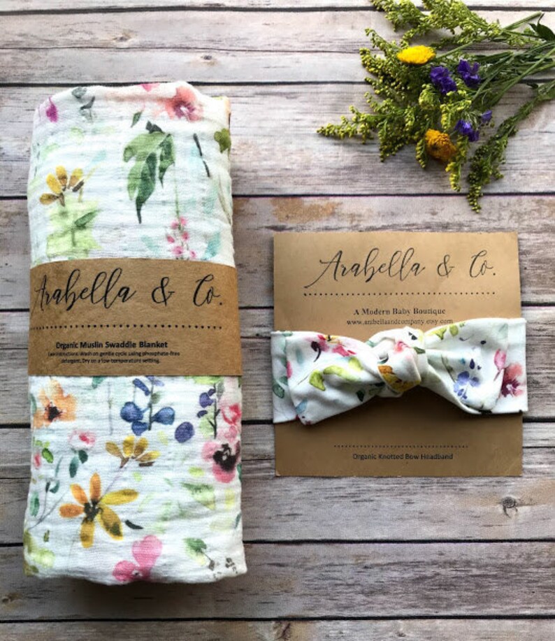 Newborn Swaddle Set Wildflowers Organic Muslin Swaddle & Etsy