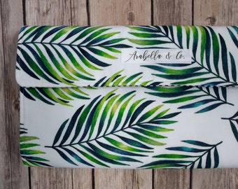 Diaper Clutch- The Tropics, Diaper Clutch with Changing Pad, Diaper Holder, Diaper Clutch Pockets, Palm Leaves