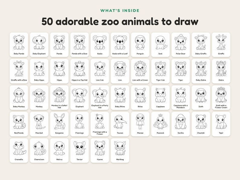 How to Draw Cute Zoo Animals for Kids: Easy Step-by-step Drawing Book ...